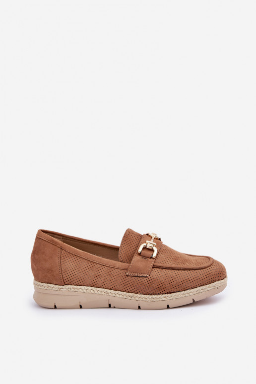 Breezy moccasins with golden detail and jute weaving brown Lainer