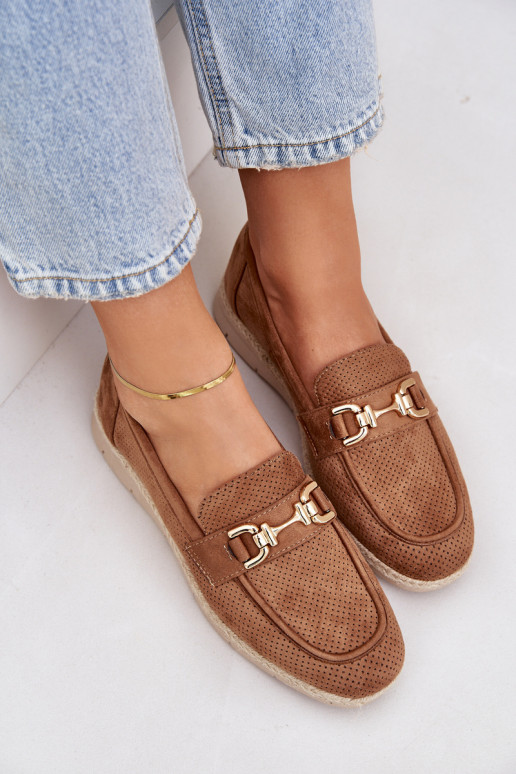 Breezy moccasins with golden detail and jute weaving brown Lainer