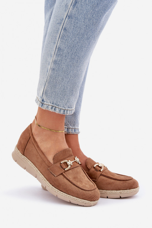 Breezy moccasins with golden detail and jute weaving brown Lainer