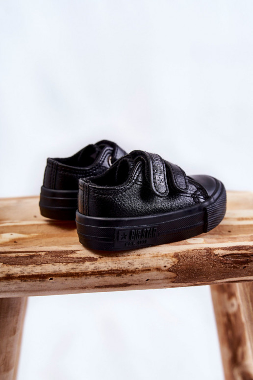 Children's leather casual shoes with sticky fastenings BIG STAR KK374054 black Children's leather casual shoes with sticky fastenings BIG STAR KK374054 black