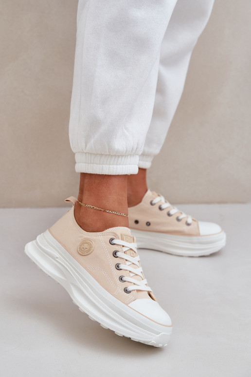 Women Sneakers On Chunky Sole Big Star NN274127 Beige Women Sneakers On Chunky Sole Big Star NN274127 Beige