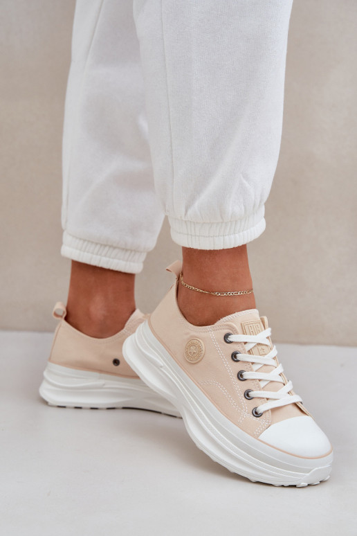 Women Sneakers On Chunky Sole Big Star NN274127 Beige Women Sneakers On Chunky Sole Big Star NN274127 Beige