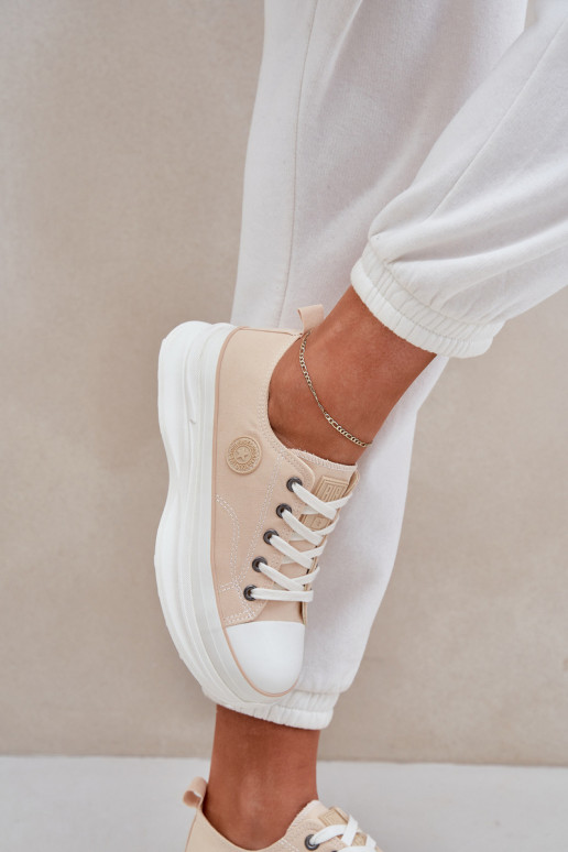 Women Sneakers On Chunky Sole Big Star NN274127 Beige Women Sneakers On Chunky Sole Big Star NN274127 Beige