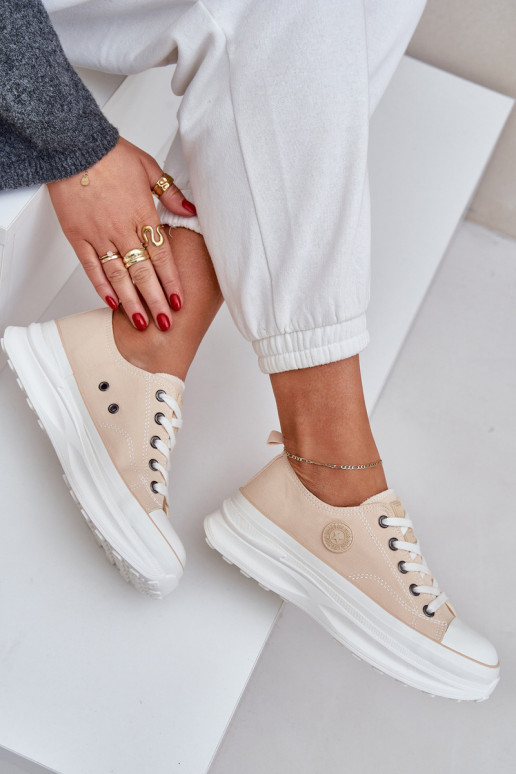 Women Sneakers On Chunky Sole Big Star NN274127 Beige Women Sneakers On Chunky Sole Big Star NN274127 Beige