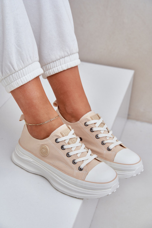 Women Sneakers On Chunky Sole Big Star NN274127 Beige Women Sneakers On Chunky Sole Big Star NN274127 Beige