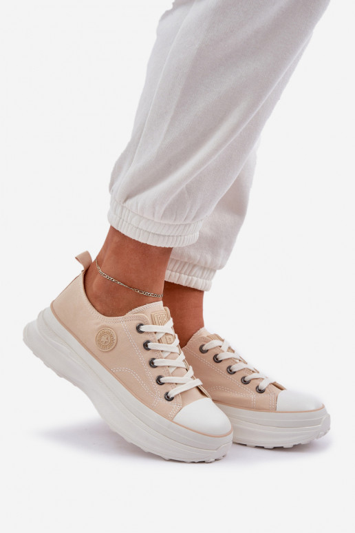 Women Sneakers On Chunky Sole Big Star NN274127 Beige Women Sneakers On Chunky Sole Big Star NN274127 Beige