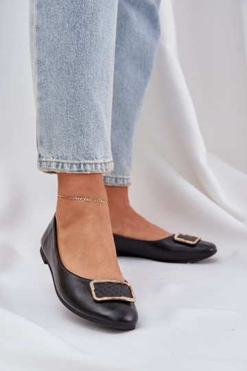 Eko Skórzane Baleriny Z Ozdobą Czarne Tulnelia