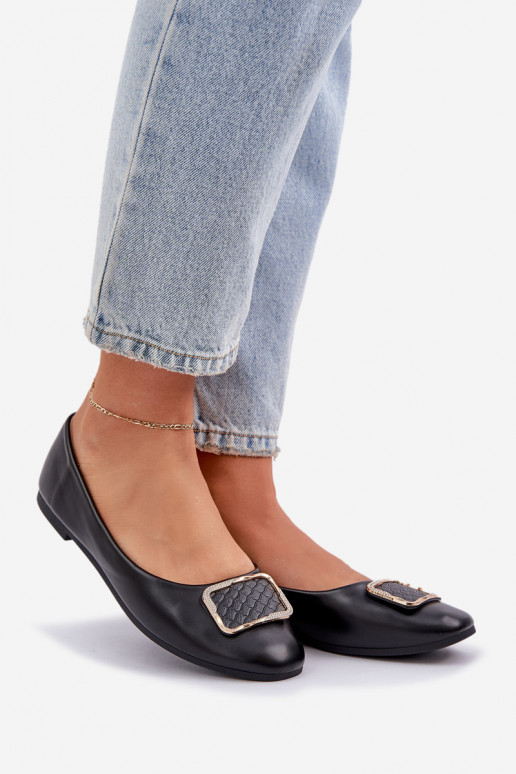Eco leather ballet flats with decoration black Tulnelia