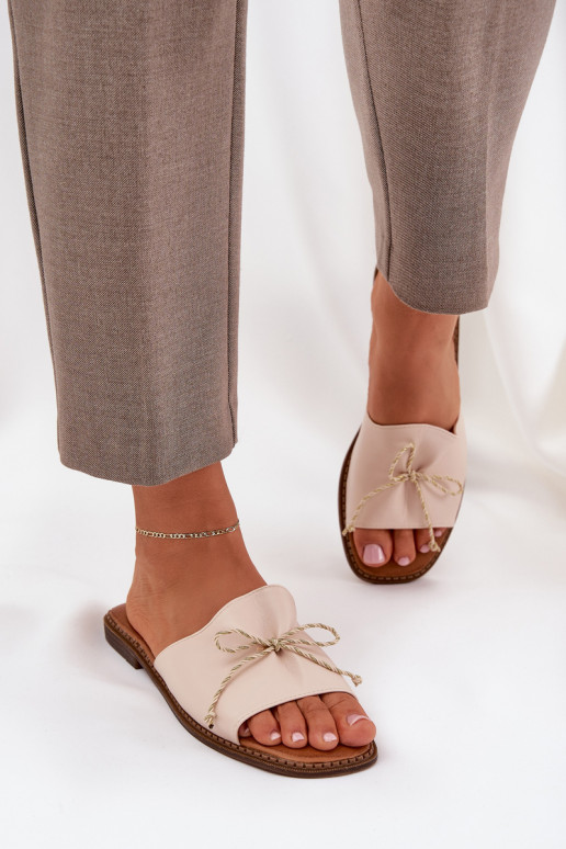 Flat Sandals With Decorative Bow Beige Deonelis Flat Sandals With Decorative Bow Beige Deonelis