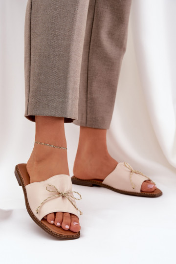 Flat Sandals With Decorative Bow Beige Deonelis 2