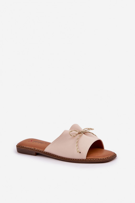 Flat Sandals With Decorative Bow Beige Deonelis Flat Sandals With Decorative Bow Beige Deonelis