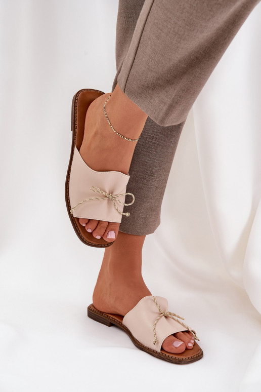 Flat Sandals With Decorative Bow Beige Deonelis Flat Sandals With Decorative Bow Beige Deonelis