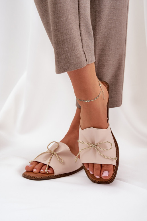 Flat Sandals With Decorative Bow Beige Deonelis Flat Sandals With Decorative Bow Beige Deonelis