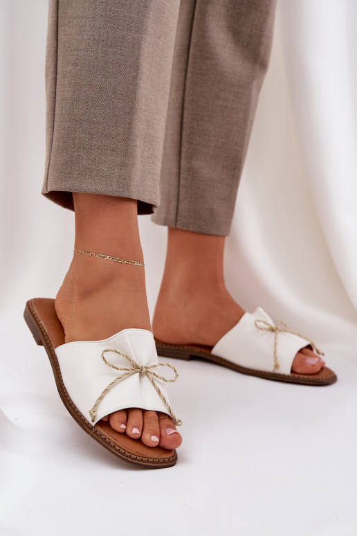 Flat Sole Slippers With Decorative Bow White Deonelis Flat Sole Slippers With Decorative Bow White Deonelis