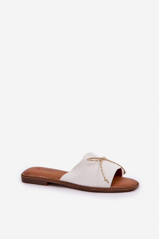 Flat Sole Slippers With Decorative Bow White Deonelis Flat Sole Slippers With Decorative Bow White Deonelis