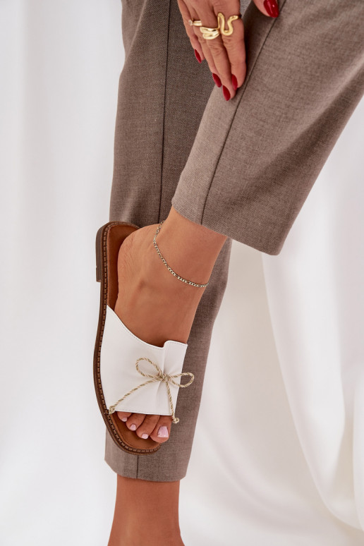Flat Sole Slippers With Decorative Bow White Deonelis Flat Sole Slippers With Decorative Bow White Deonelis