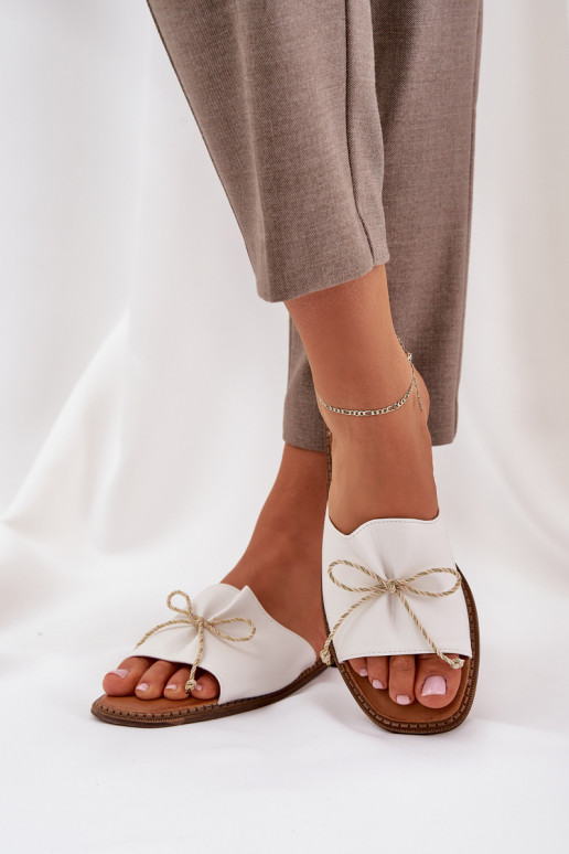 Flat Sole Slippers With Decorative Bow White Deonelis Flat Sole Slippers With Decorative Bow White Deonelis