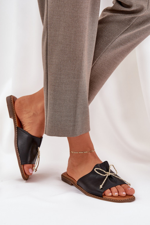 Flat Sole Sandals With Decorative Bow Black Deonelis Flat Sole Sandals With Decorative Bow Black Deonelis