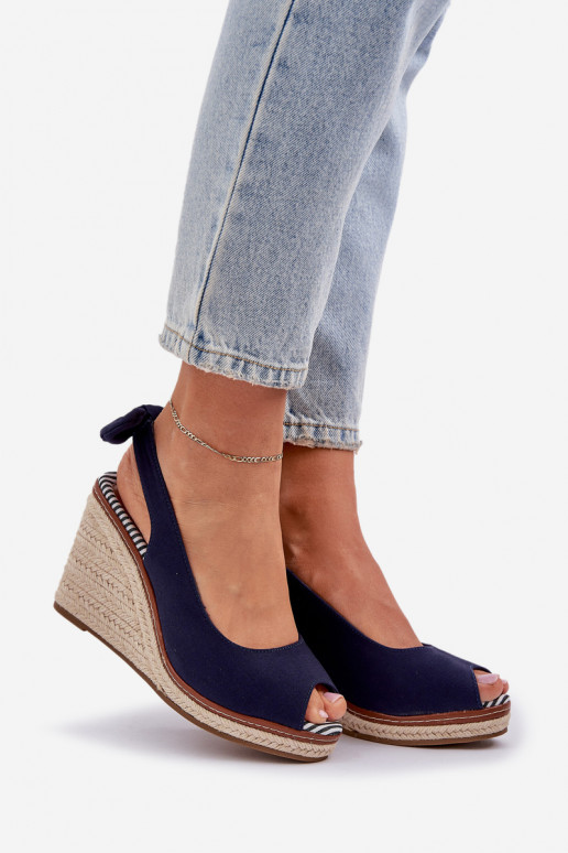 Wedge Sandals With Braiding Navy Nanalis Wedge Sandals With Braiding Navy Nanalis