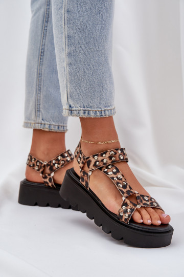 Embellished Platform Sandals Leopard Brown Tatellia 2
