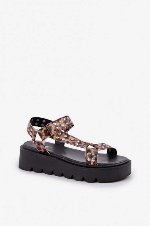 Embellished Platform Sandals Leopard Brown Tatellia Embellished Platform Sandals Leopard Brown Tatellia