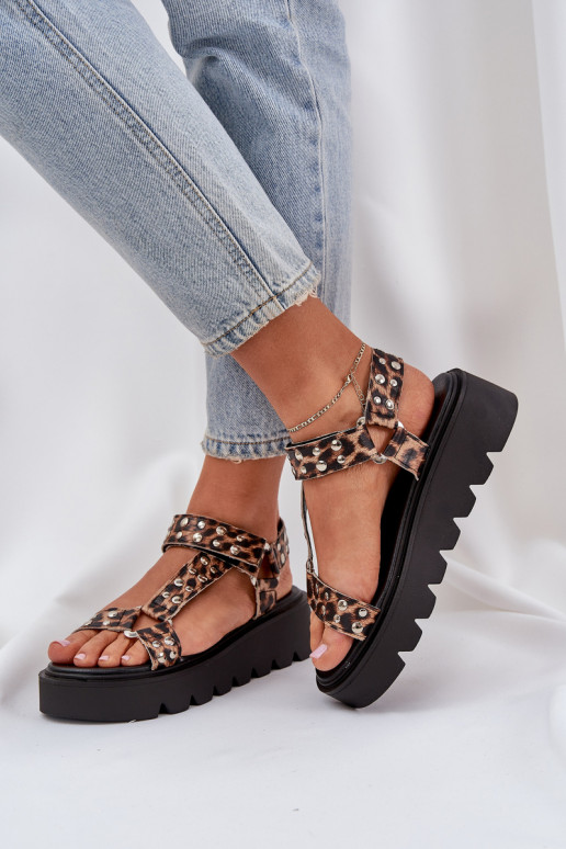 Embellished Platform Sandals Leopard Brown Tatellia Embellished Platform Sandals Leopard Brown Tatellia