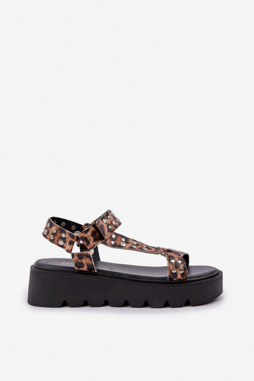 Embellished Platform Sandals Leopard Brown Tatellia Embellished Platform Sandals Leopard Brown Tatellia