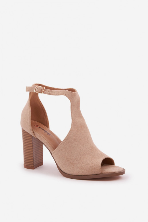 Block Heel Sandals Made Of Eco Suede Beige Lanadriena