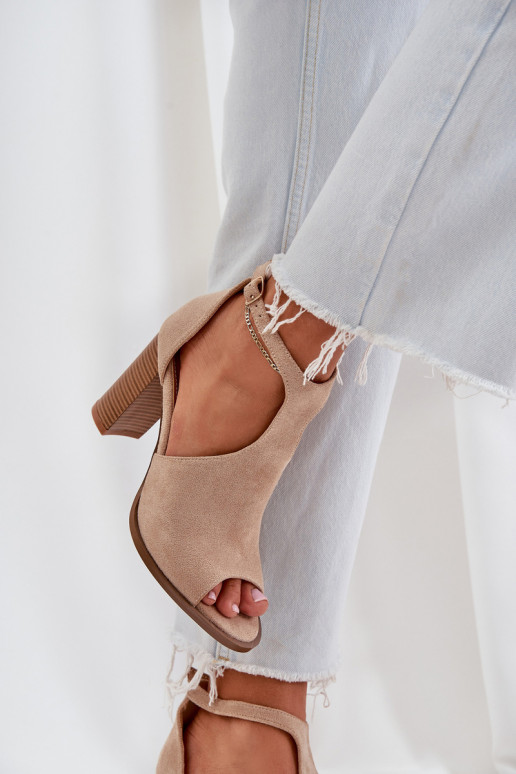 Block Heel Sandals Made Of Eco Suede Beige Lanadriena