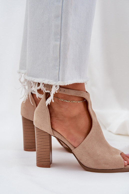 Block Heel Sandals Made Of Eco Suede Beige Lanadriena