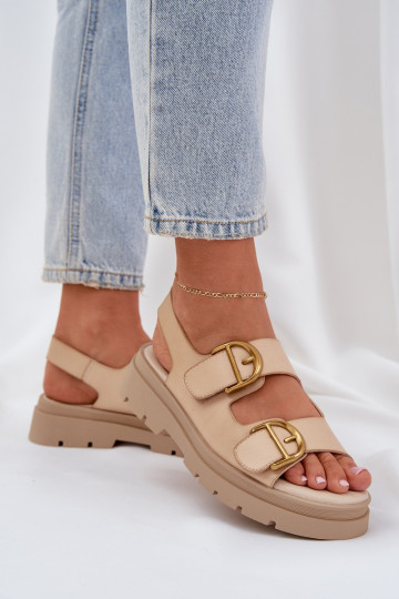 Eco leather sandals with buckles beige Vulinea 2