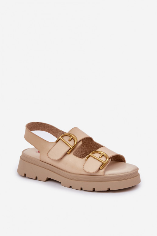 Eco leather sandals with buckles beige Vulinea