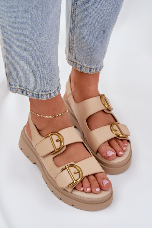 Eco leather sandals with buckles beige Vulinea