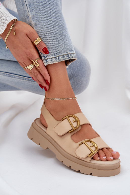 Eco leather sandals with buckles beige Vulinea