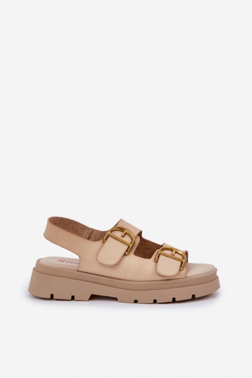 Eco leather sandals with buckles beige Vulinea