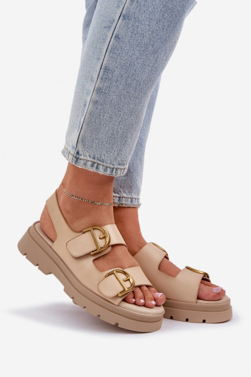 Eco leather sandals with buckles beige Vulinea