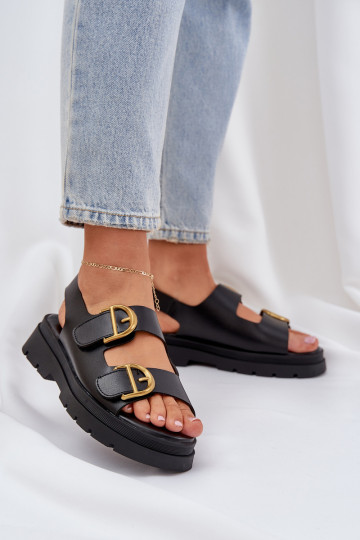 Eco Leather Sandals With Buckles Black Vulinea 2