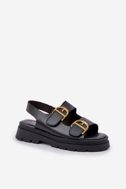 Eco Leather Sandals With Buckles Black Vulinea