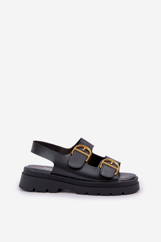 Eco Leather Sandals With Buckles Black Vulinea