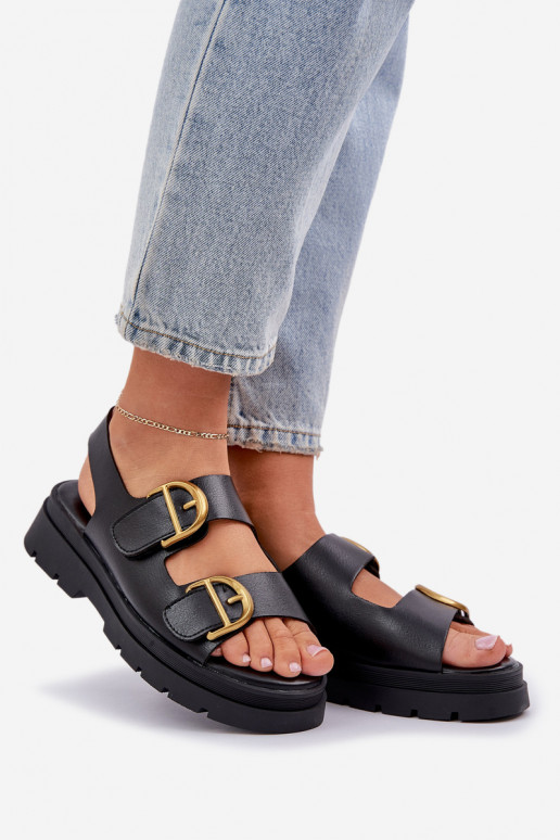 Eco Leather Sandals With Buckles Black Vulinea