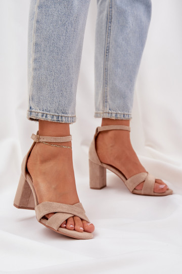 Block Heel Sandals Made Of Eco Suede Beige Saniffia