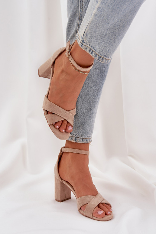 Block Heel Sandals Made Of Eco Suede Beige Saniffia