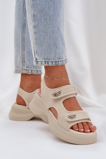 Fabric Lightweight Platform Sandals Light Beige Deniffia 2