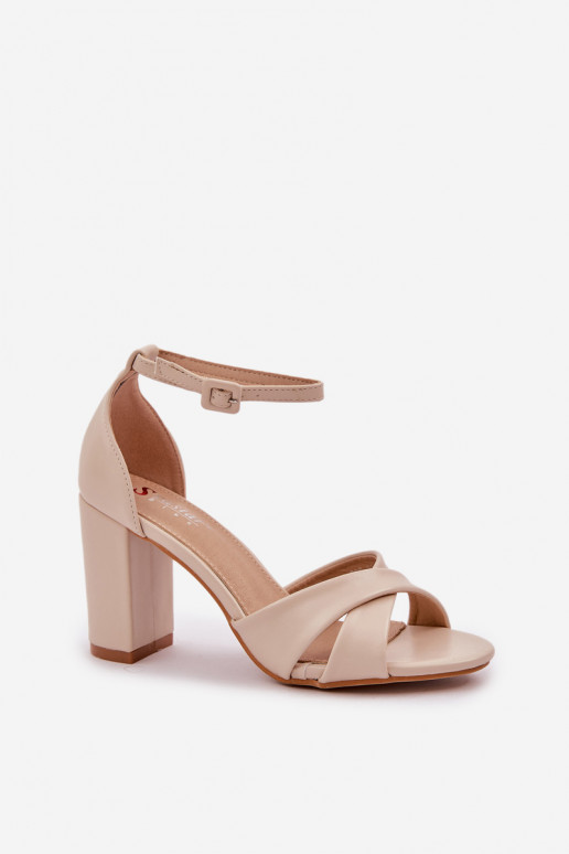 Block Heel Sandals Made Of Eco Leather Beige Lanaria