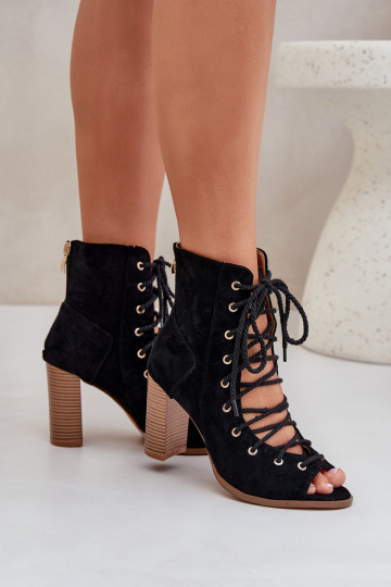 Heeled Sandals With Shaft And Lacing Black Ivelseki 2