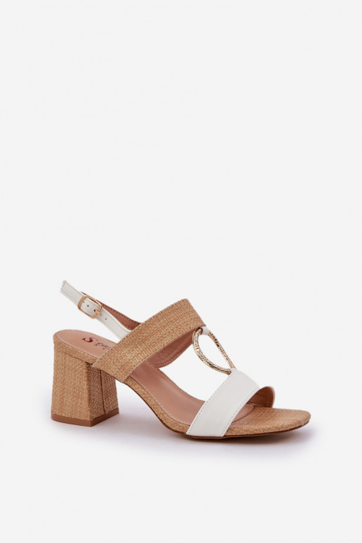 Block Heel Sandals White-Beige Afleeria