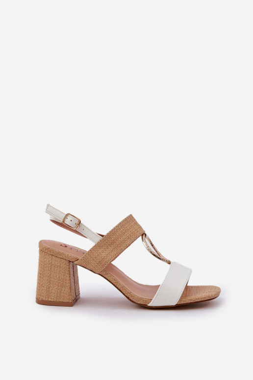 Block Heel Sandals White-Beige Afleeria