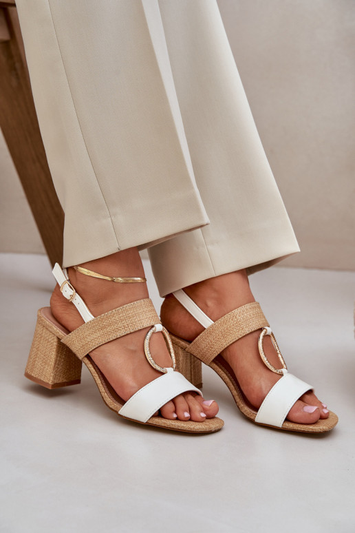 Block Heel Sandals White-Beige Afleeria