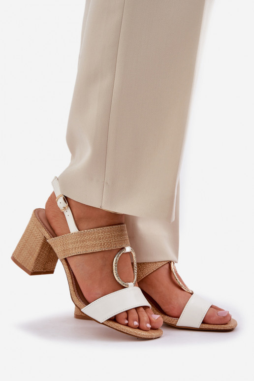 Block Heel Sandals White-Beige Afleeria