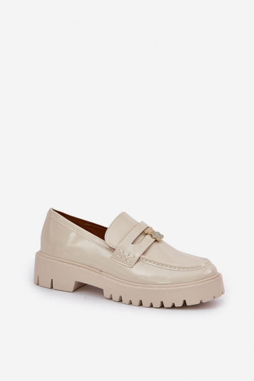 Lacquered Women's Moccasins With Teddy Bear Beige Wulinea